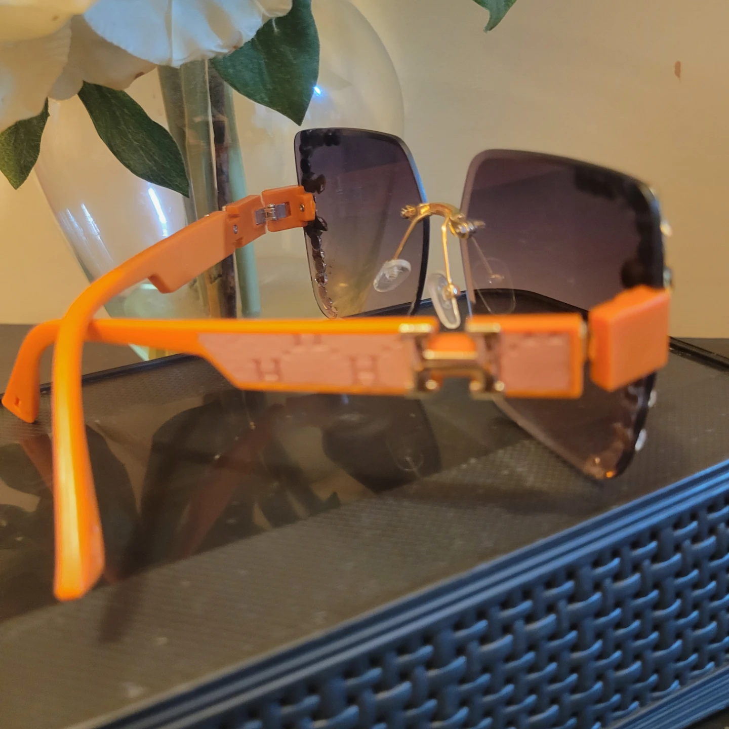 Orange Rimless Rhinestone Sunglasses - photo 5