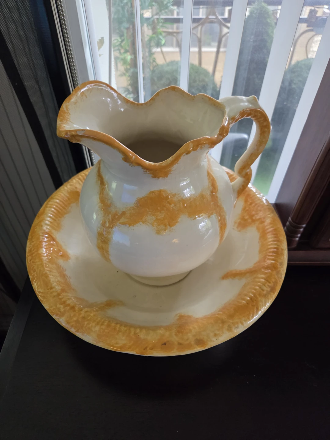 Vintage Ceramic Pitcher and Wash Basin Set