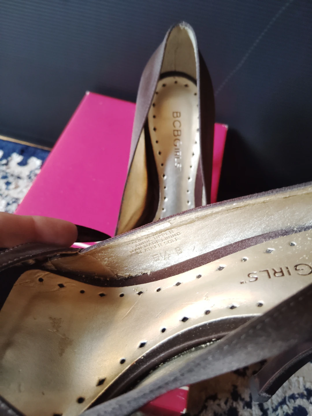 BCBGirls "BG-Zora" Chocolate Satin Peep Toe Heels - Size 5.5 - photo 4