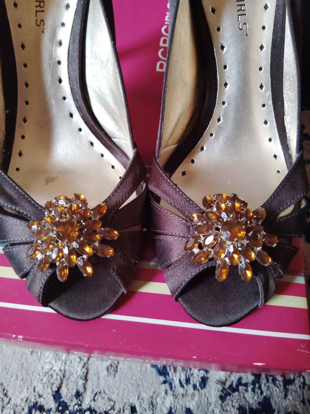BCBGirls "BG-Zora" Chocolate Satin Peep Toe Heels - Size 5.5 - photo 5