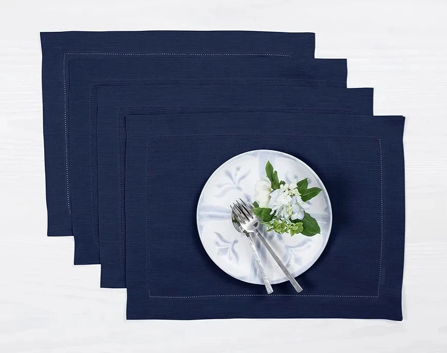 Solino Home Hemstitch Navy Blue Linen Placemats (Set of 4) - photo 3