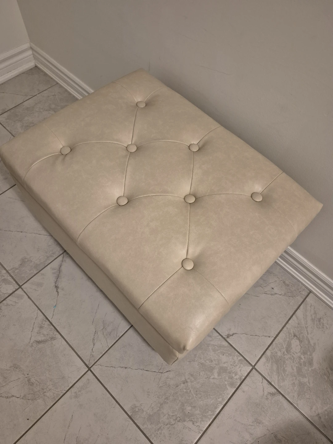 Cream Faux Leather Storage Ottoman - photo 2