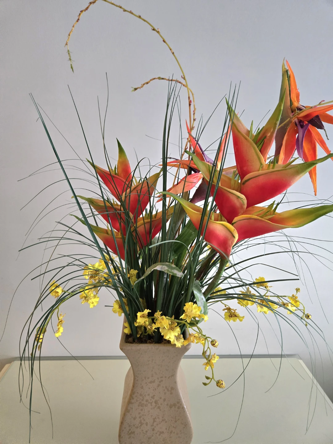 Artificial Heliconia Flower Arrangement in Beige Vase - photo 2