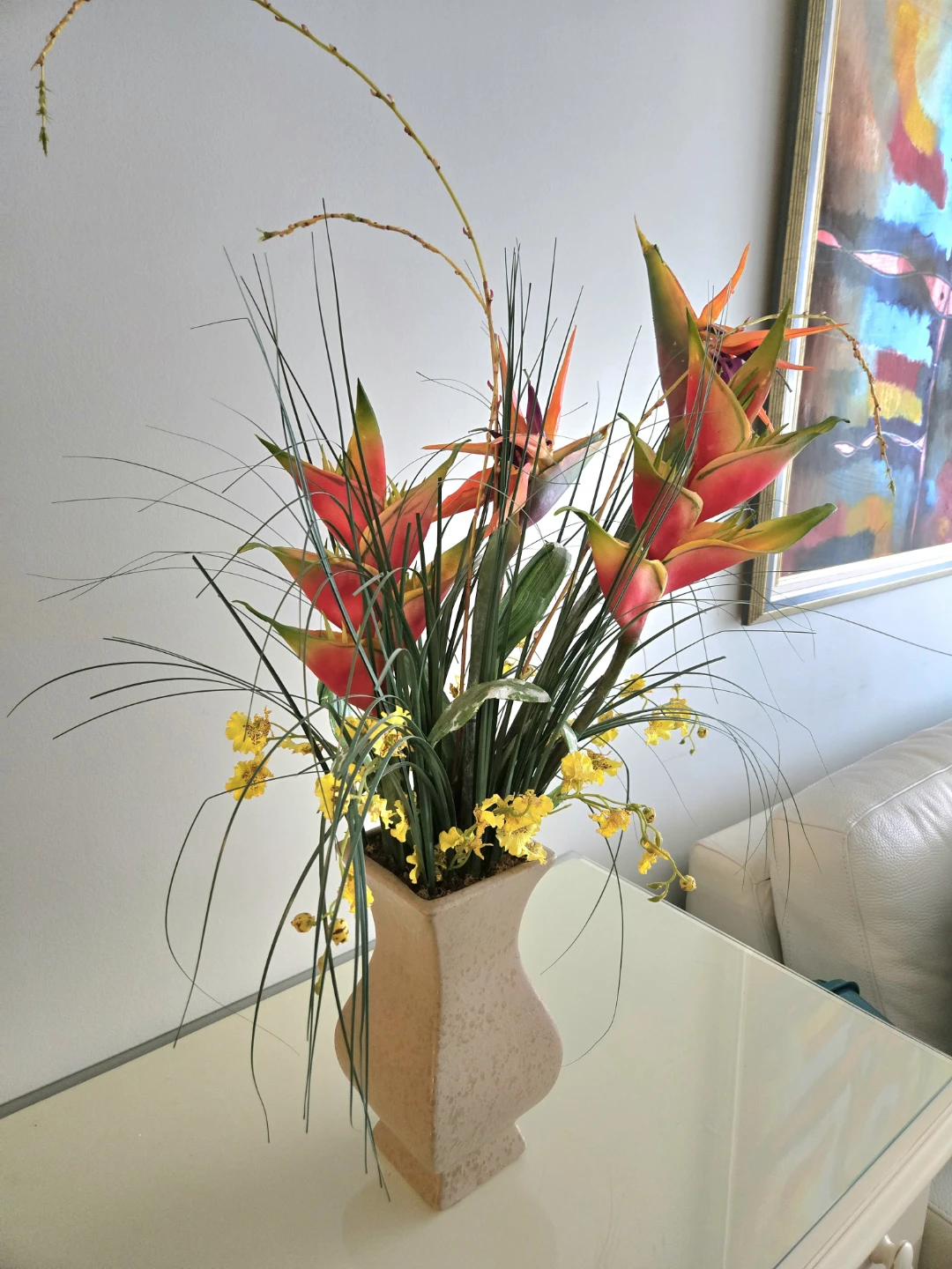 Artificial Heliconia Flower Arrangement in Beige Vase - photo 3