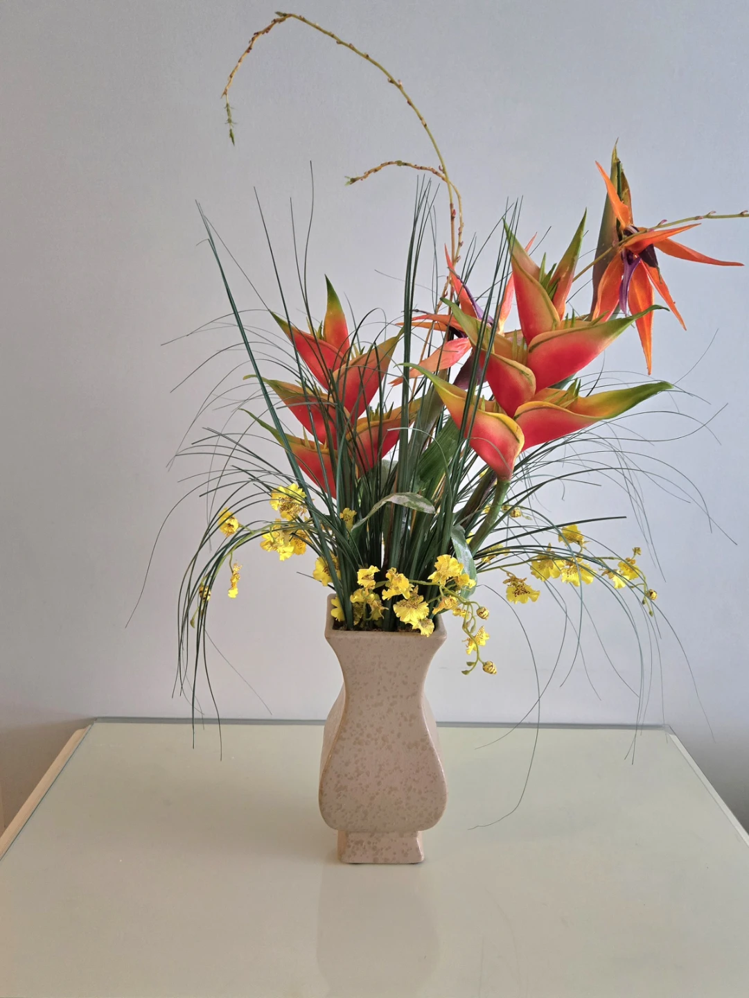 Artificial Heliconia Flower Arrangement in Beige Vase - photo 4