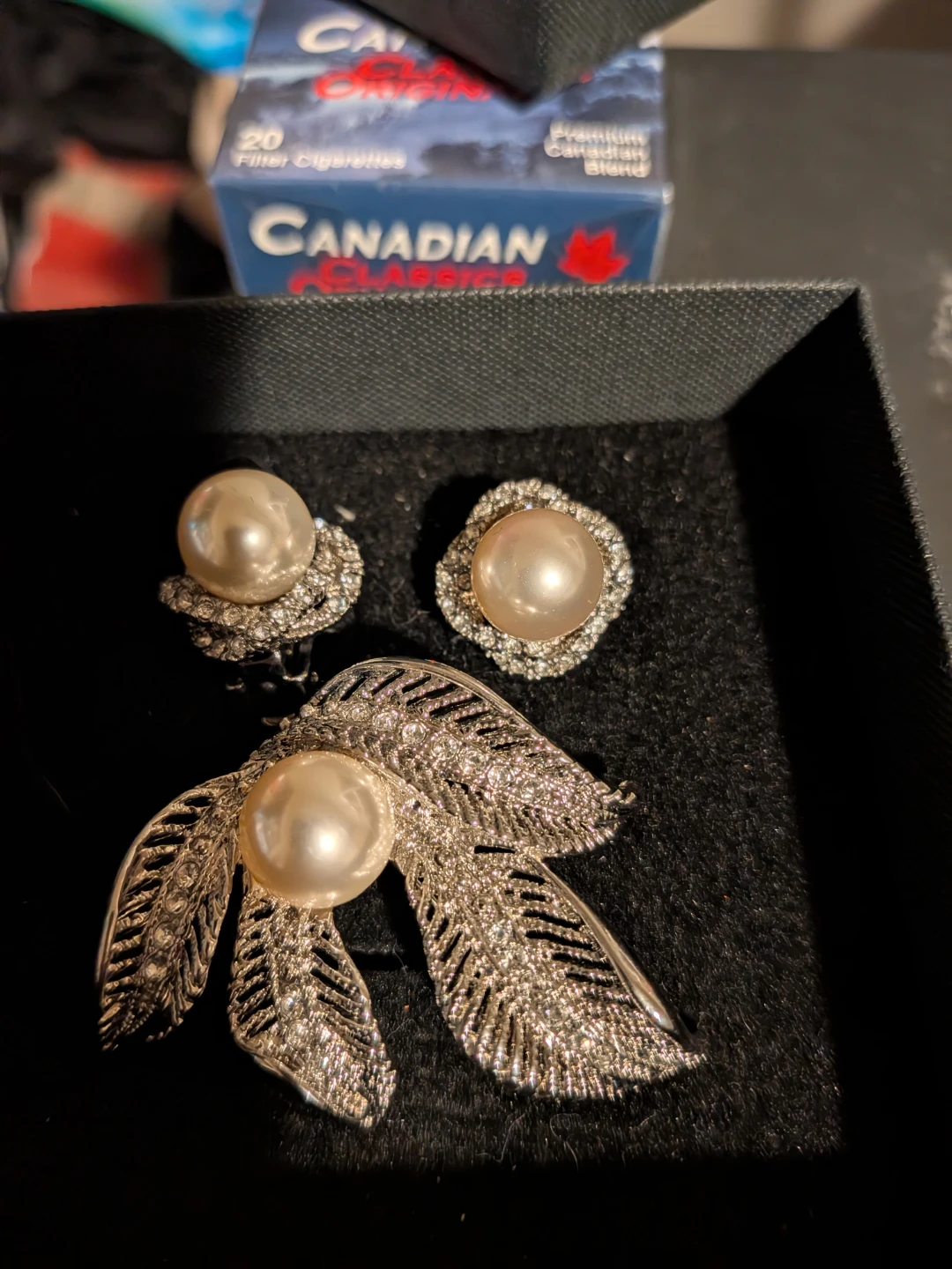 Pearl Brooch and Earring Set