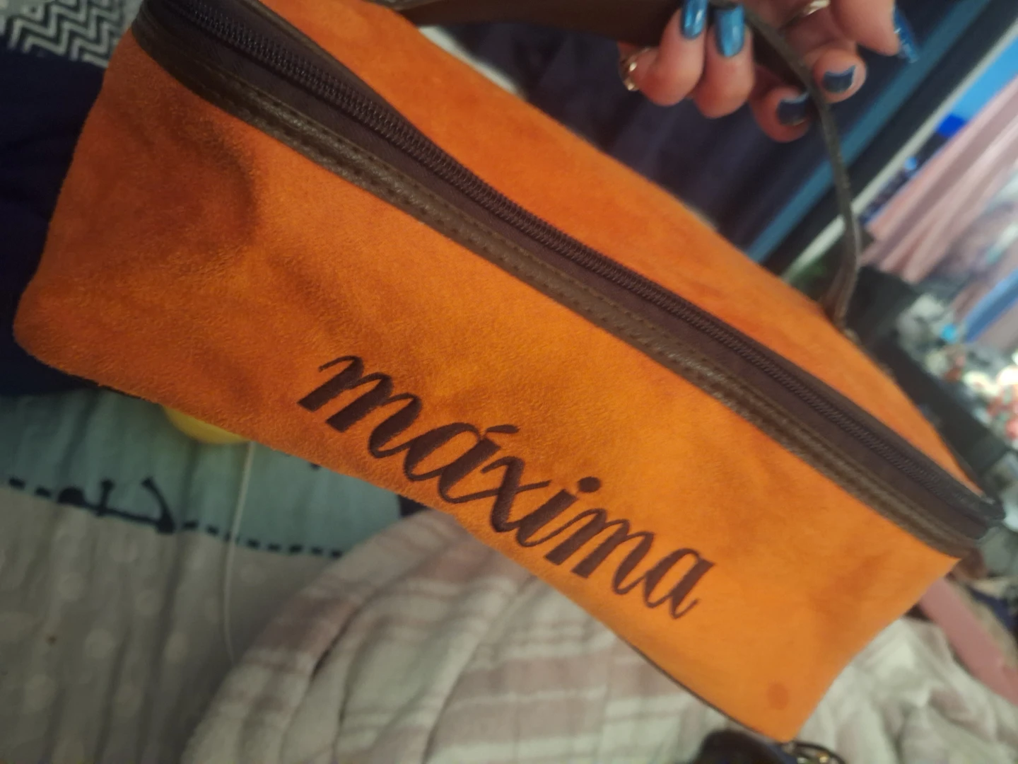 Maxima Orange Suede Pouch Bag