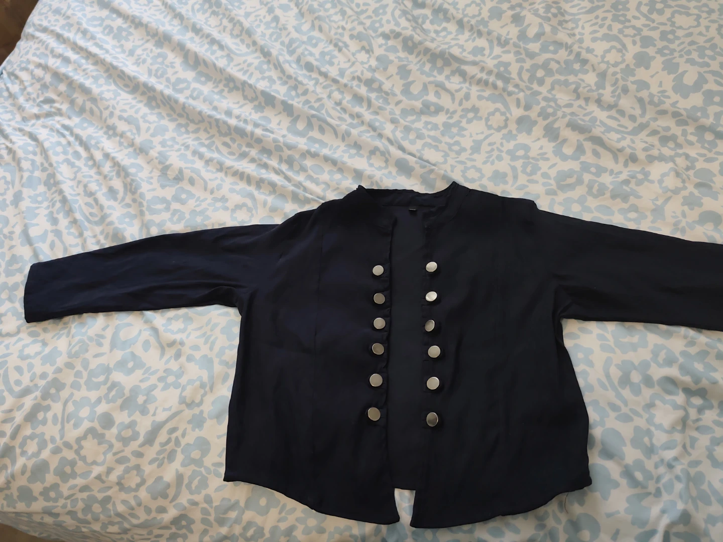 Navy Blue Double-Breasted Button-Up Jacket