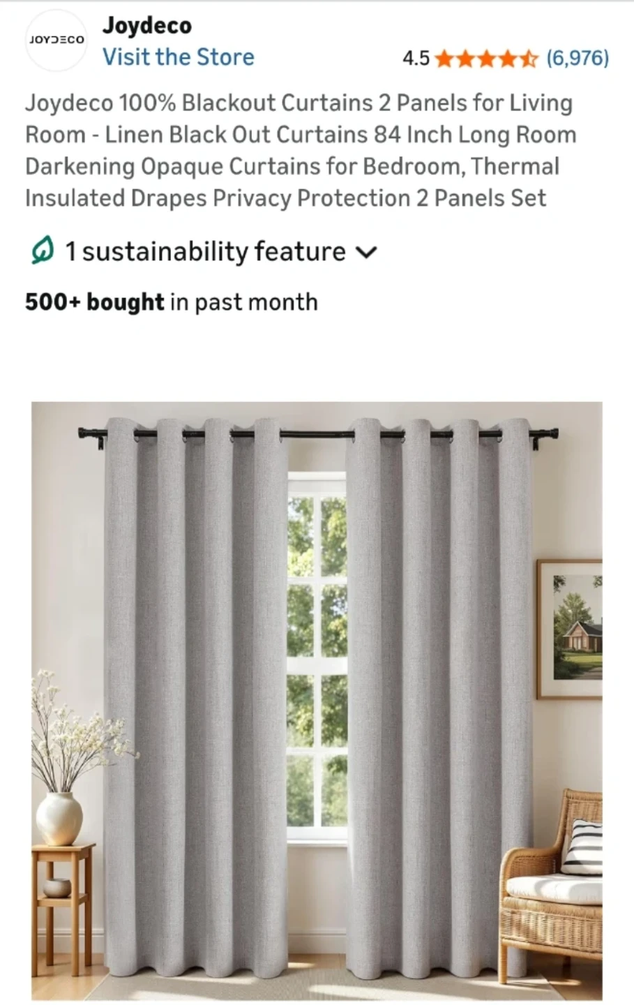 Joydeco 100% Blackout Curtains - 84 Inch Long