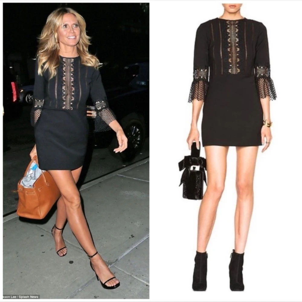 Self-Portraitlace-insert bell-sleeve mini dress