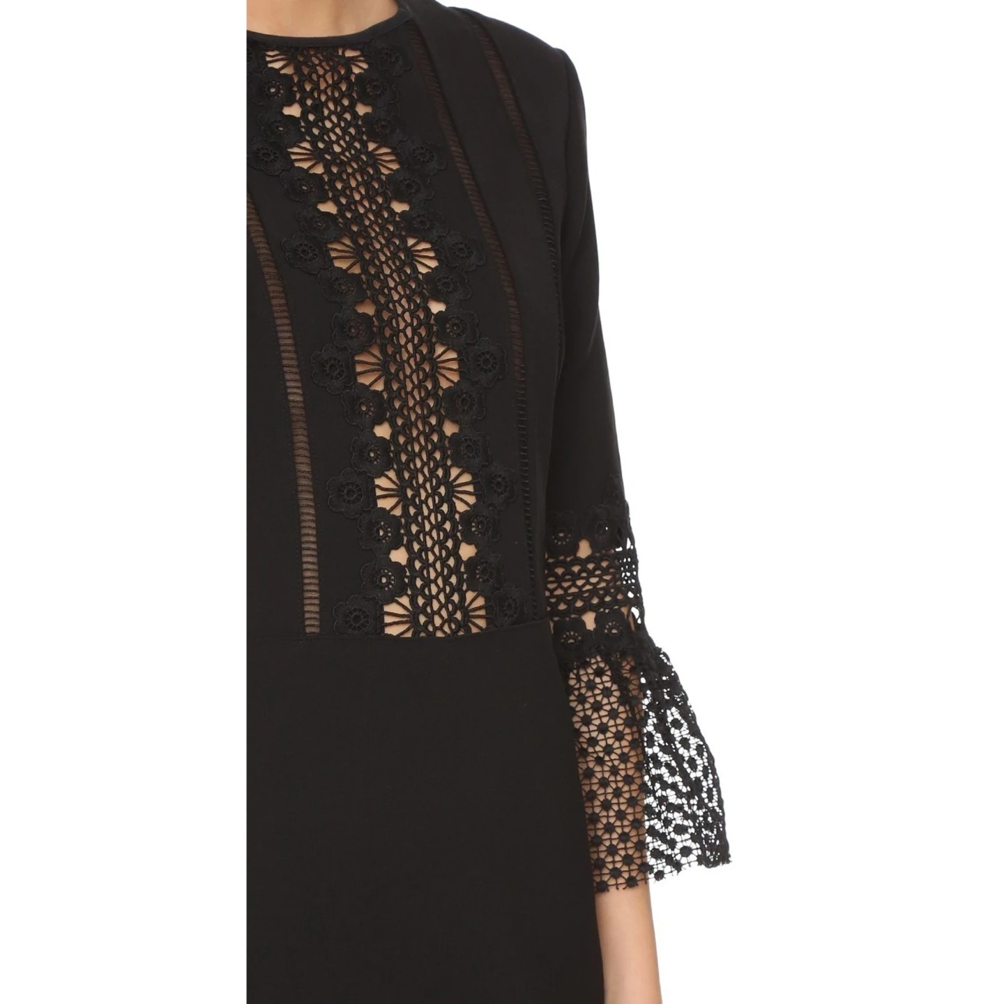 Self-Portraitlace-insert bell-sleeve mini dress - photo 4