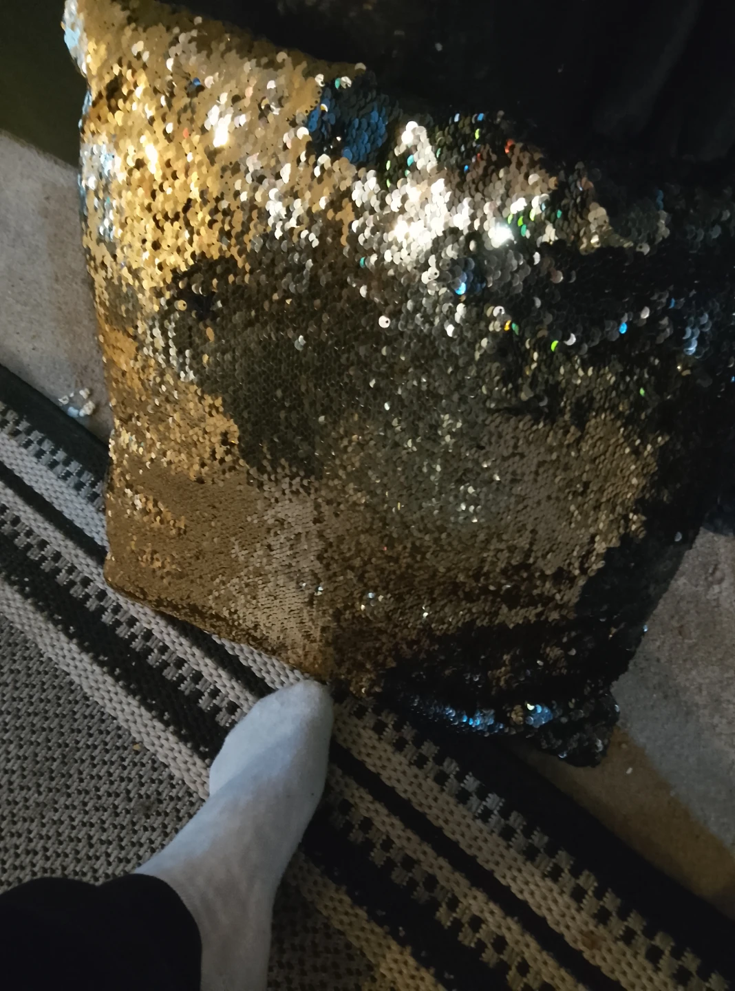 Gold and Black Sequin Throw Pillow