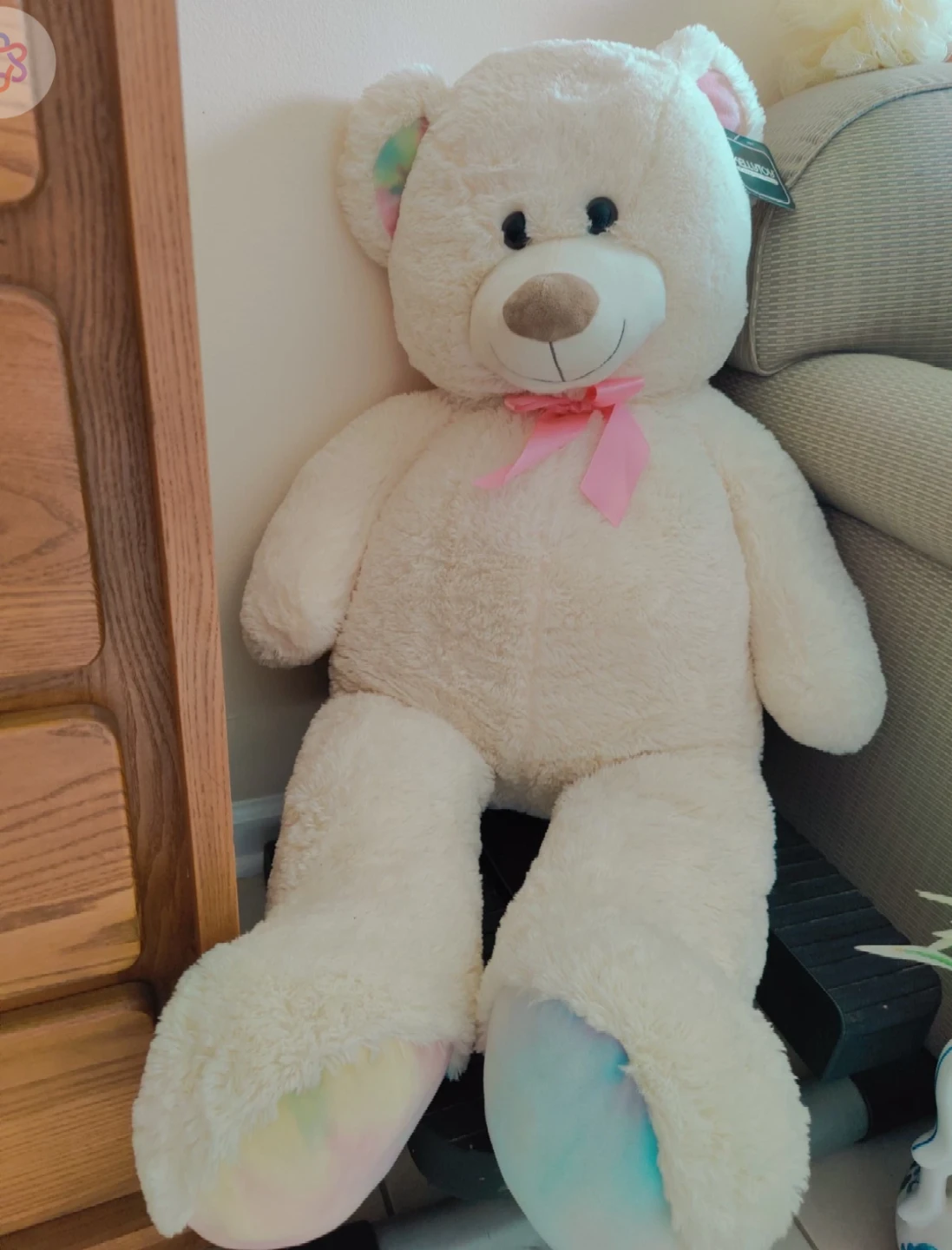 Plush Ivory Teddy Bear with Pink Bow - Soft Kids Toy