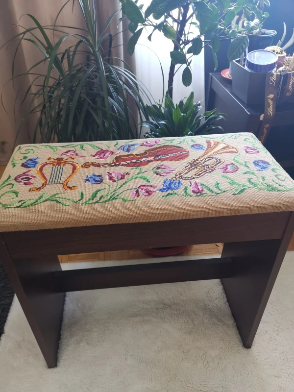 Vintage Needlepoint Piano Bench Stool Musical Theme - photo 2