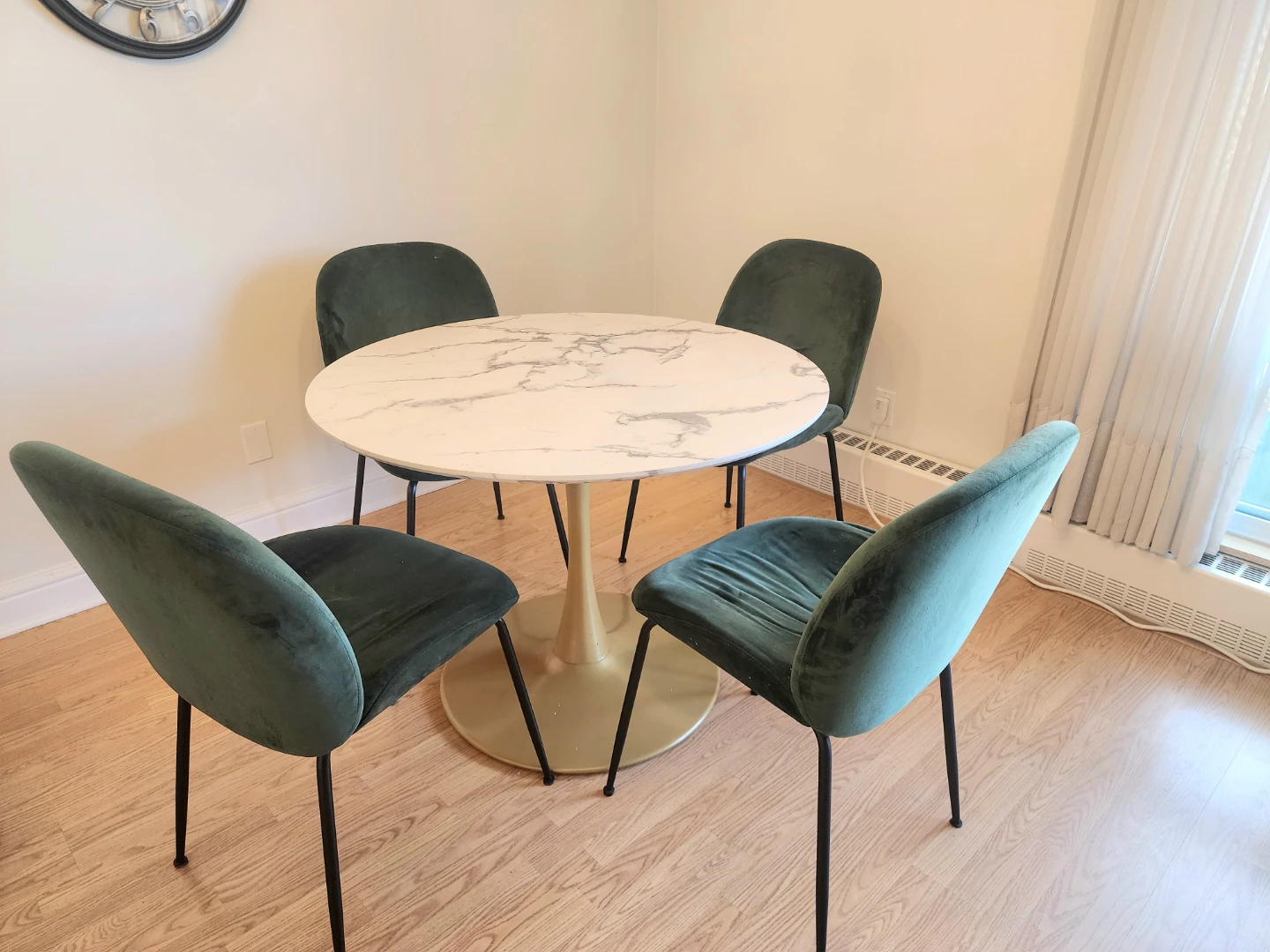 Marble Top Dining Table with 4 Velvet Chairs
