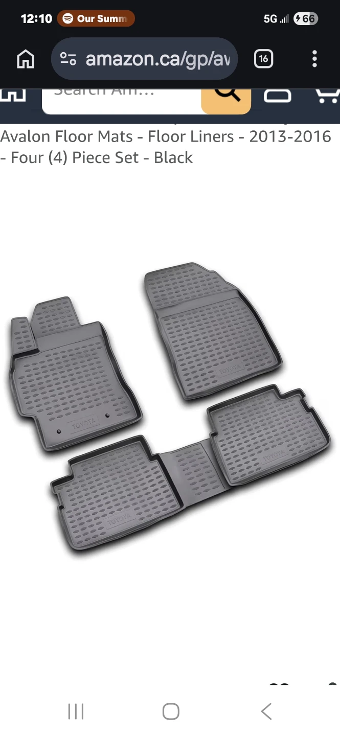 Toyota Avalon Floor Mats - 2013-2016 - 4 Piece Set - Black