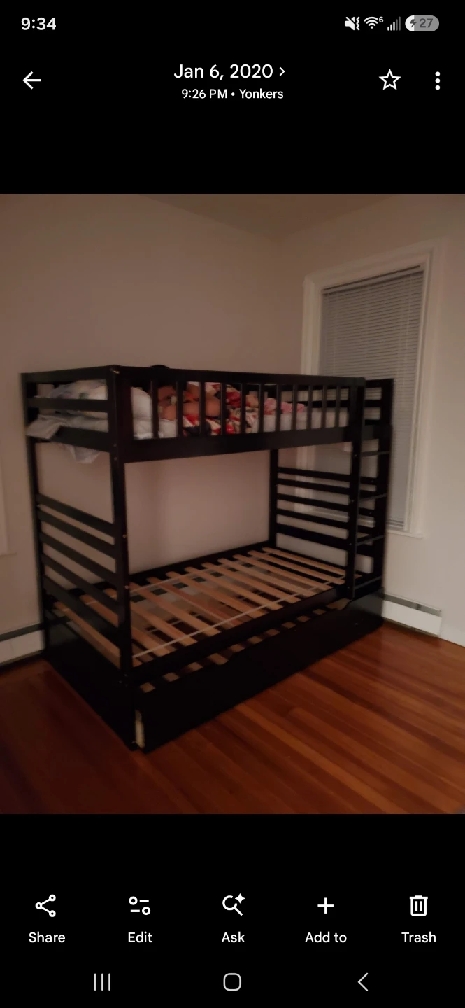 Dark Wood Twin Bunk Bed with Trundle