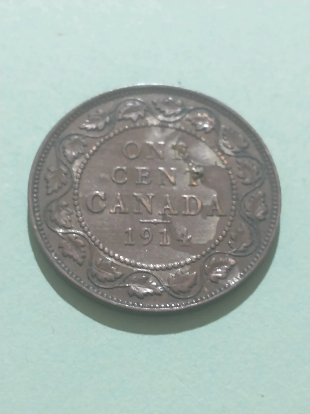 RARE ERROR 1914 WWI George V Canada large cent, planchet error