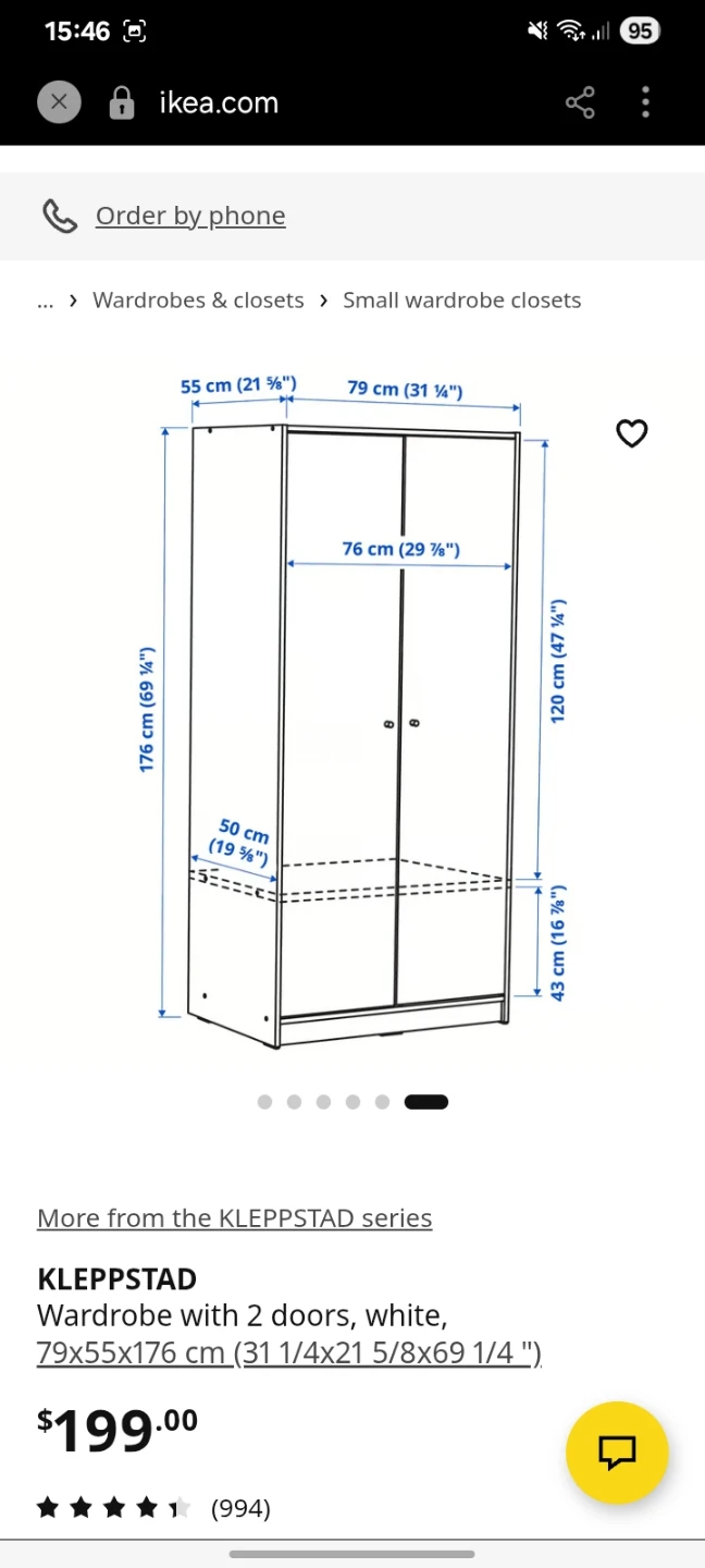 IKEA KLEPPSTAD Wardrobe with 2 doors, white - photo 3