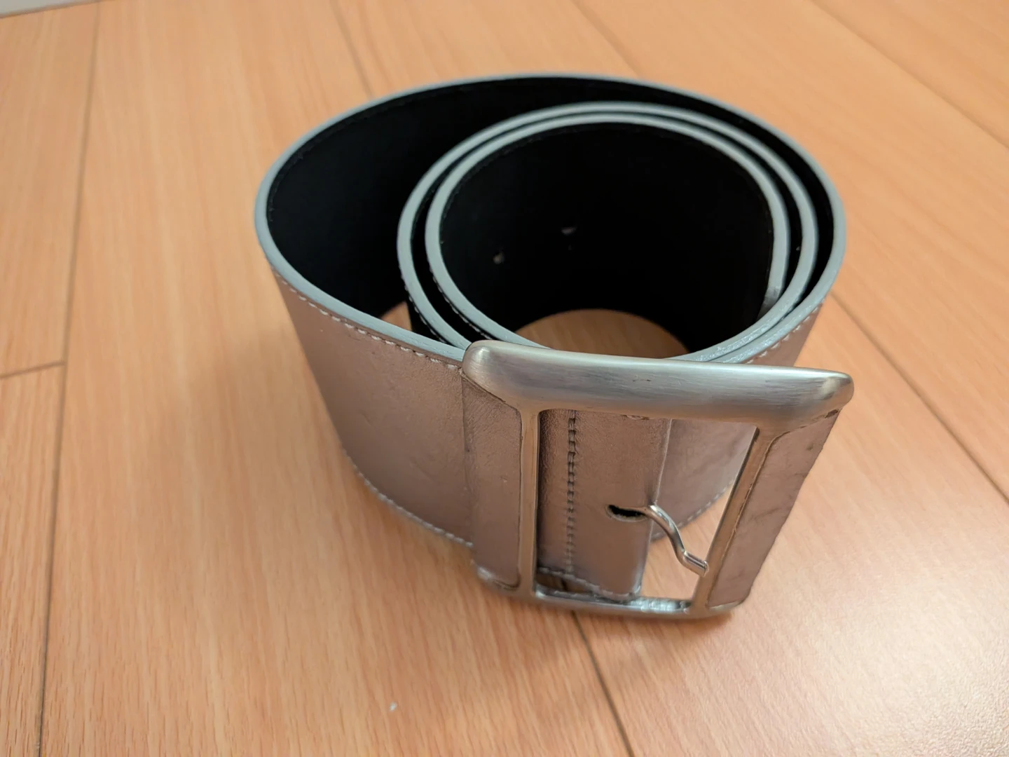 Silver Metallic Wide Belt with Square Buckle