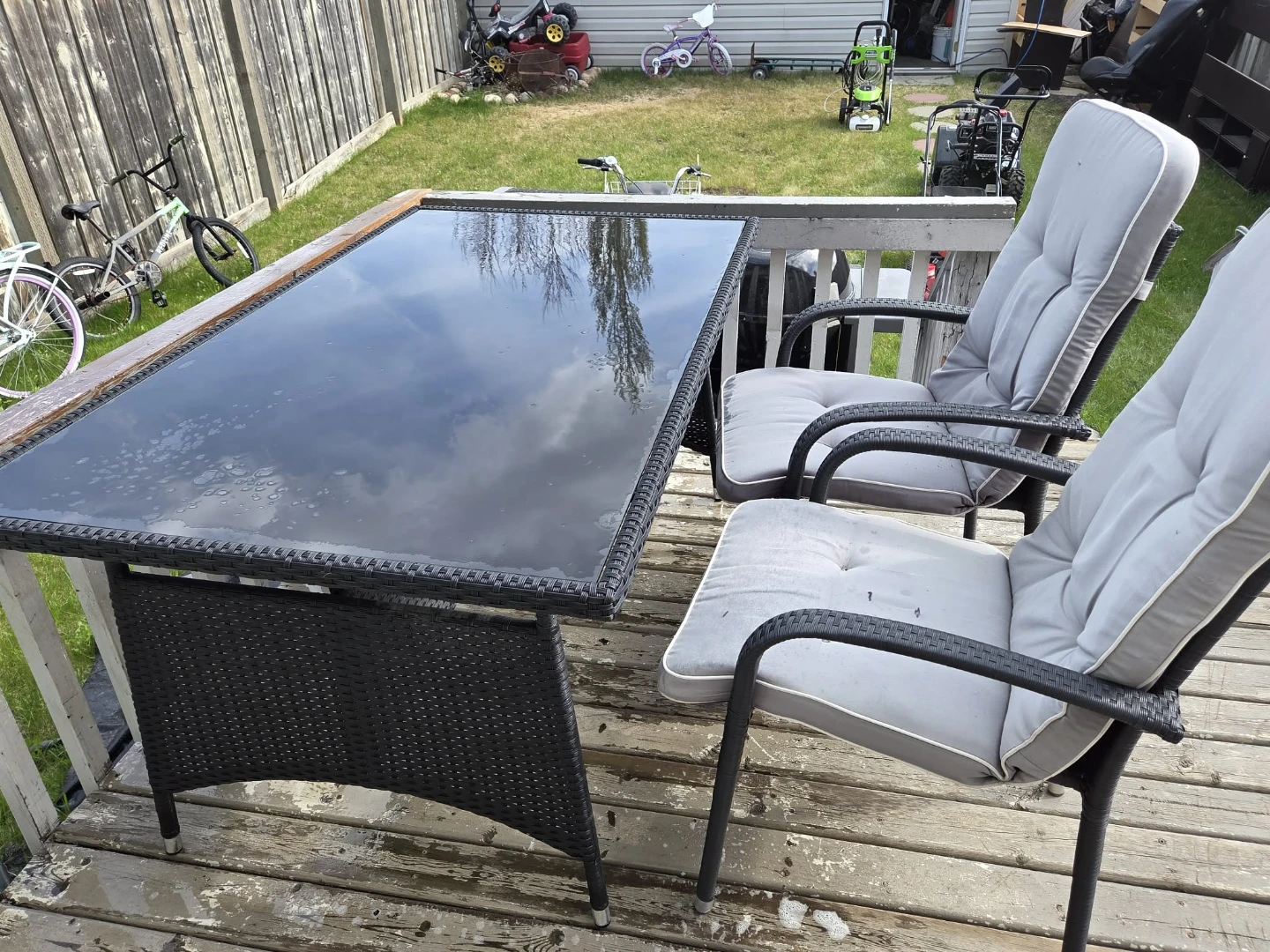 Glass Top Rattan Dining Table Set with 4 Chairs