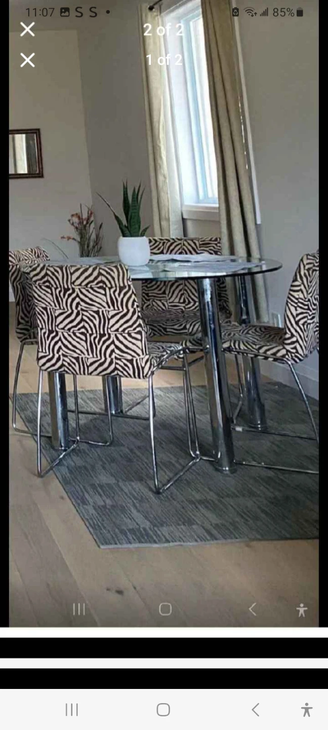 Zebra Print Dining Chairs (Set of 4) with table
