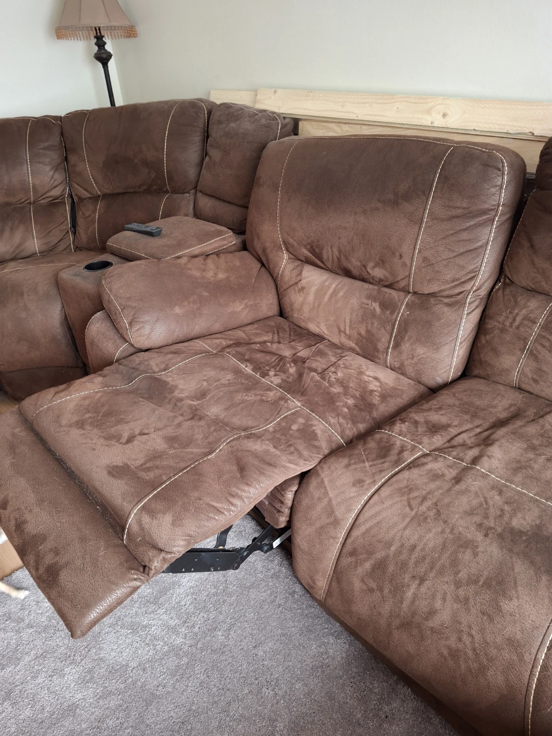 Brown Sectional Recliner Sofa with Cup Holders