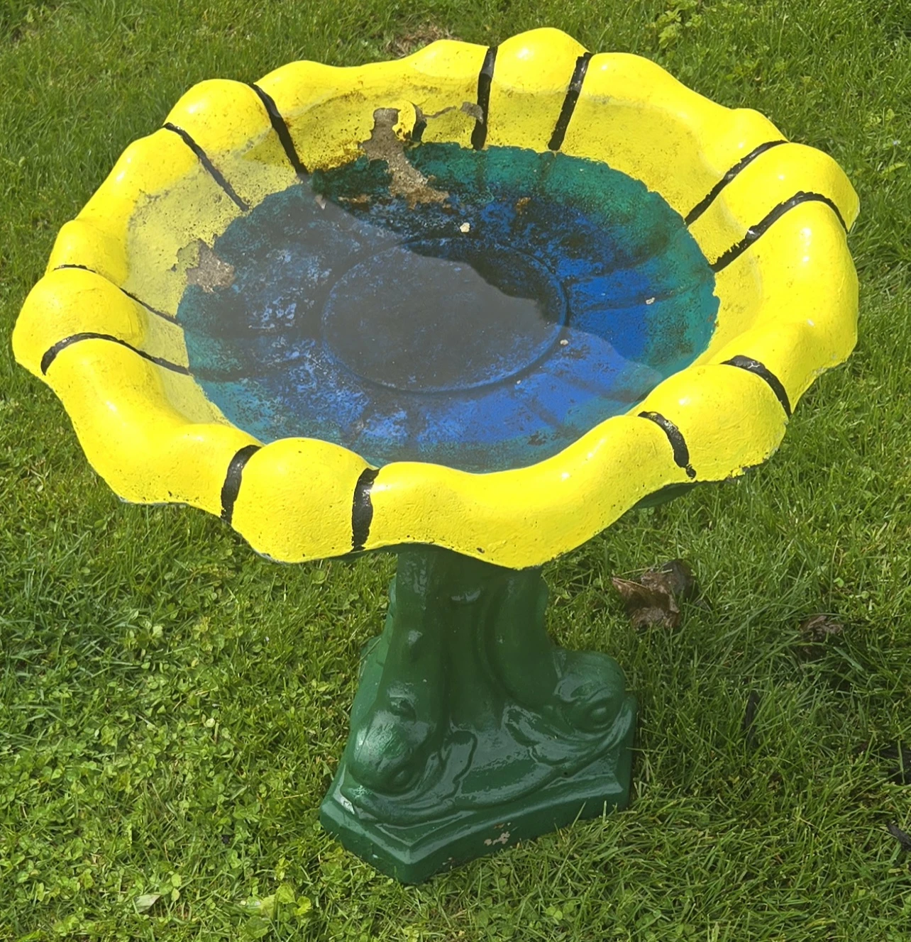 Yellow and Green Bird Bath. $40 OBO.