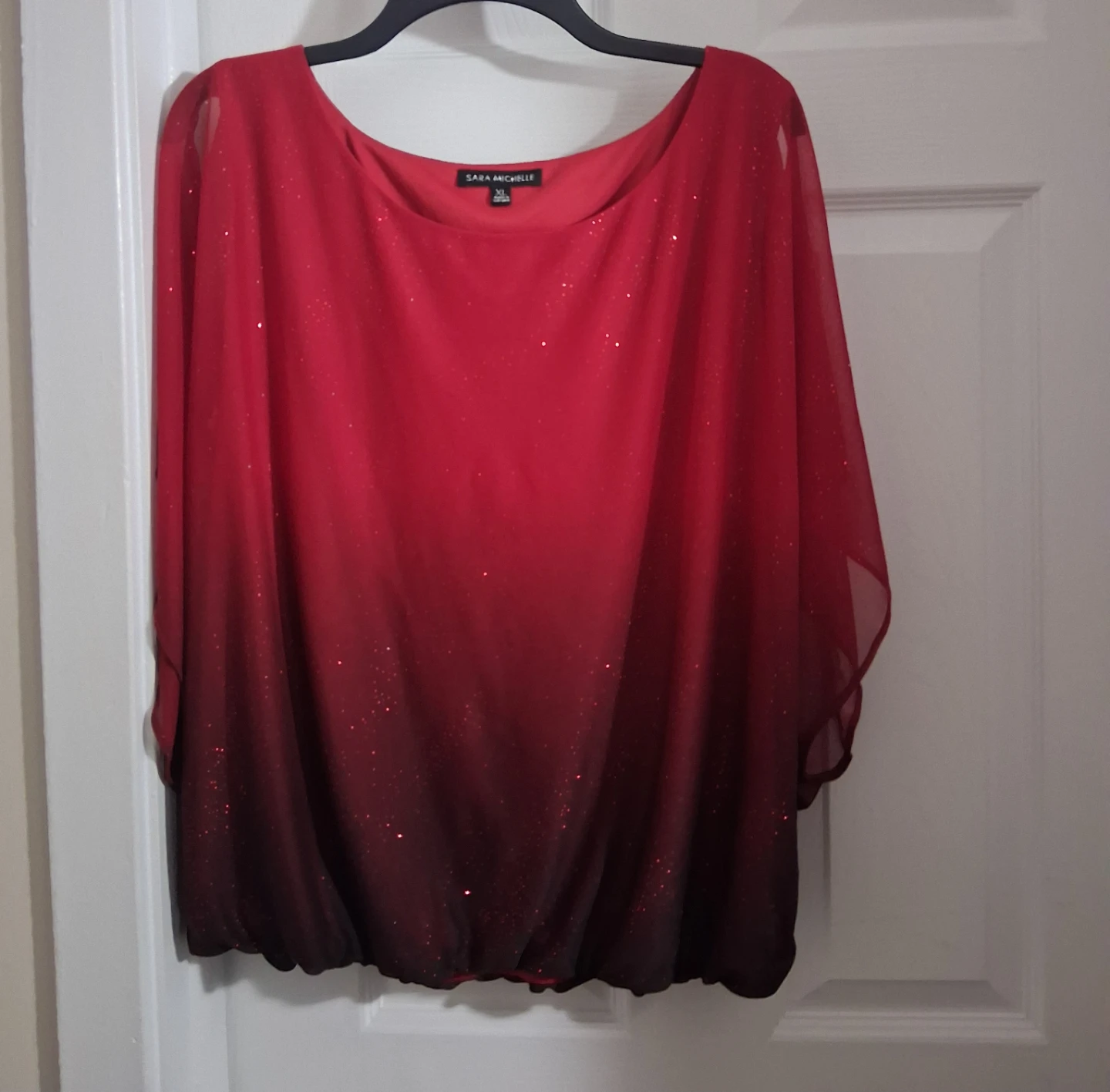 Sara Michelle Red Ombre Glitter Top