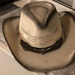 Straw Cowboy Hat with Bull Skull Detail