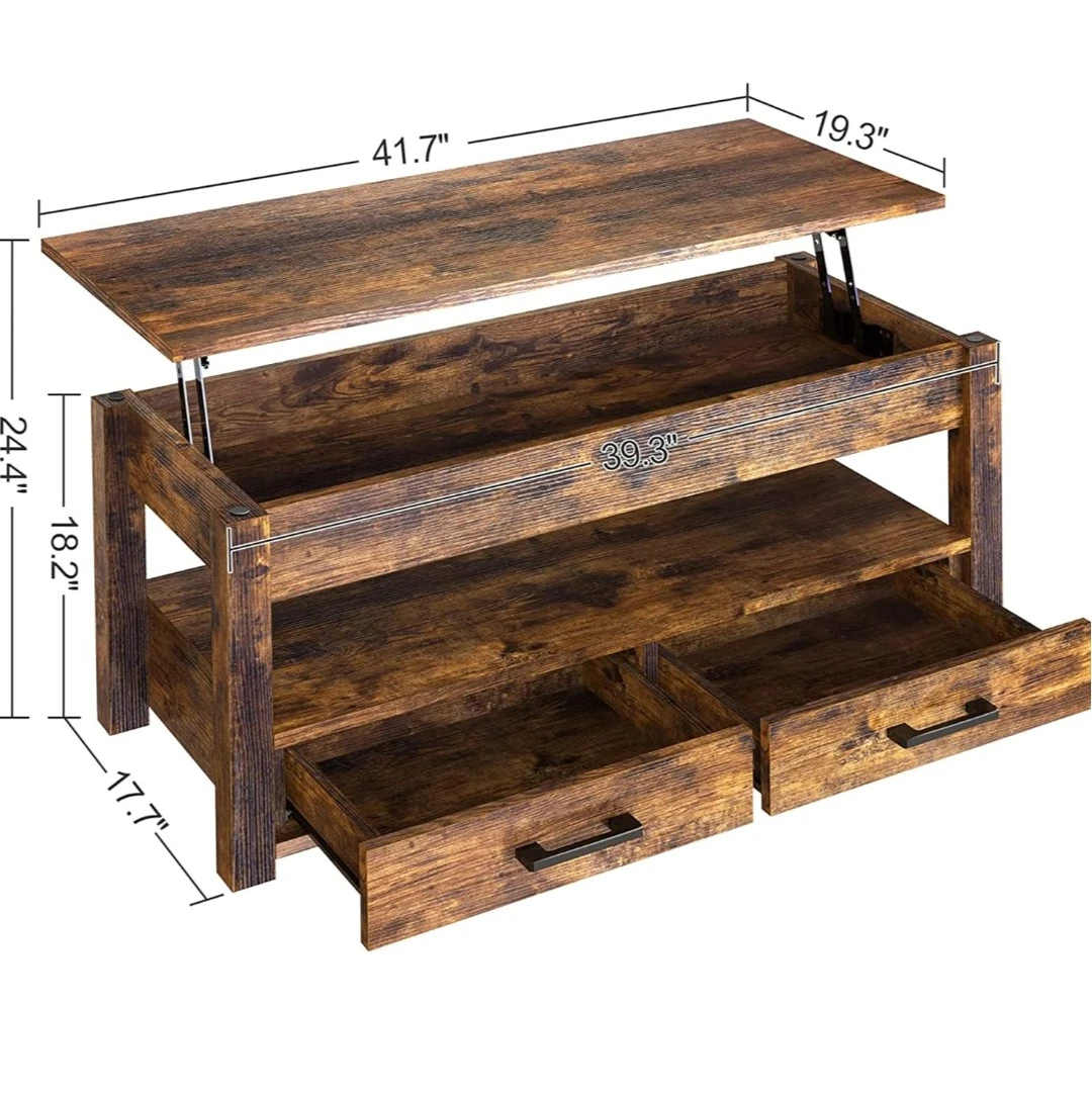 Rustic Lift Top Coffee Table with 2 Drawers