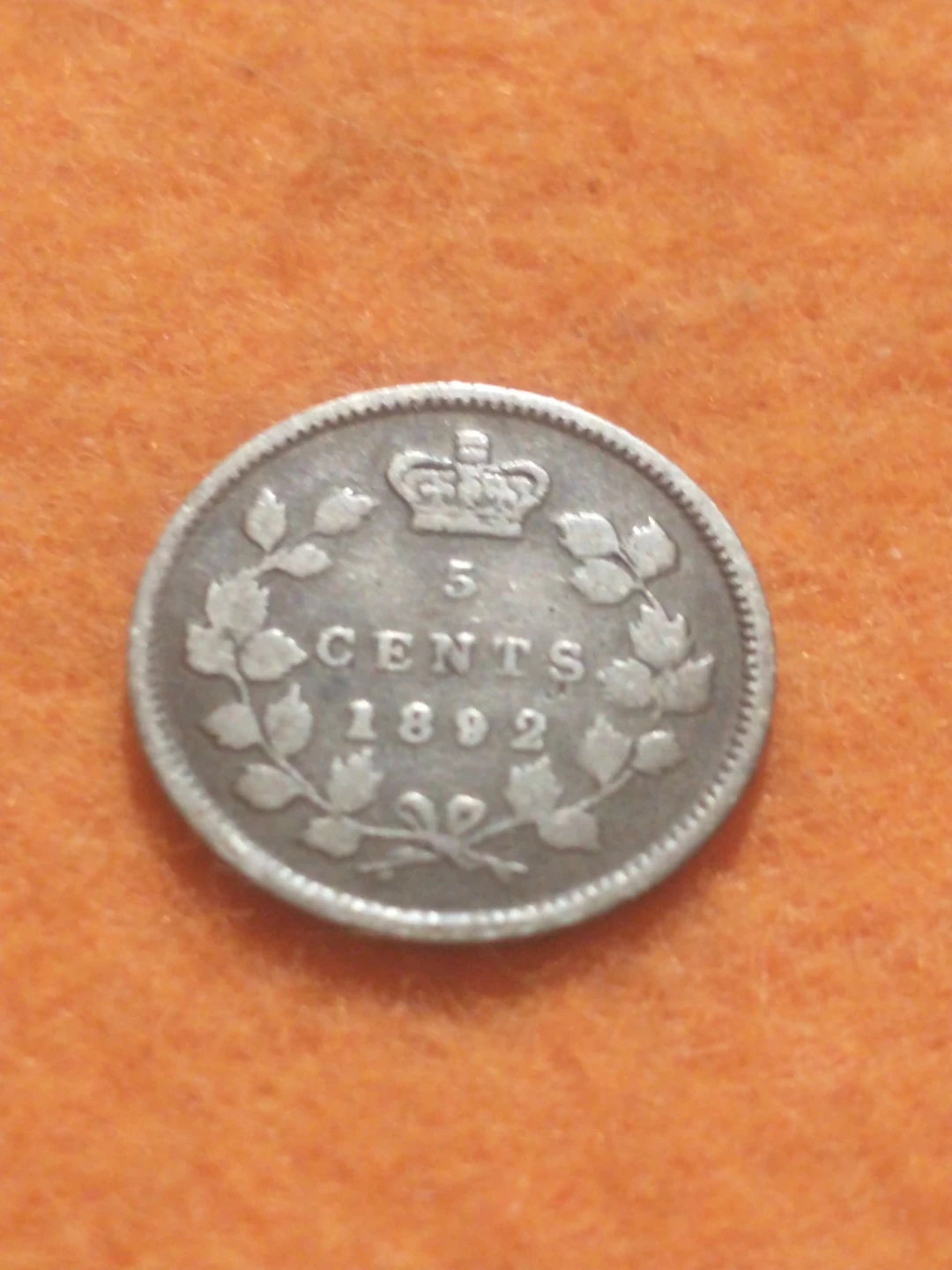 Nice VF/XF 1892 Canada .925 silver five cents KM #2
