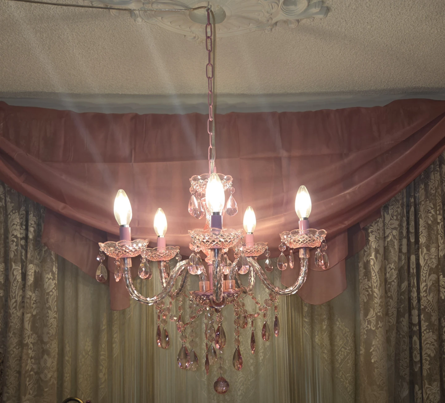 Pink Crystal Chandelier Light Fixture - photo 2