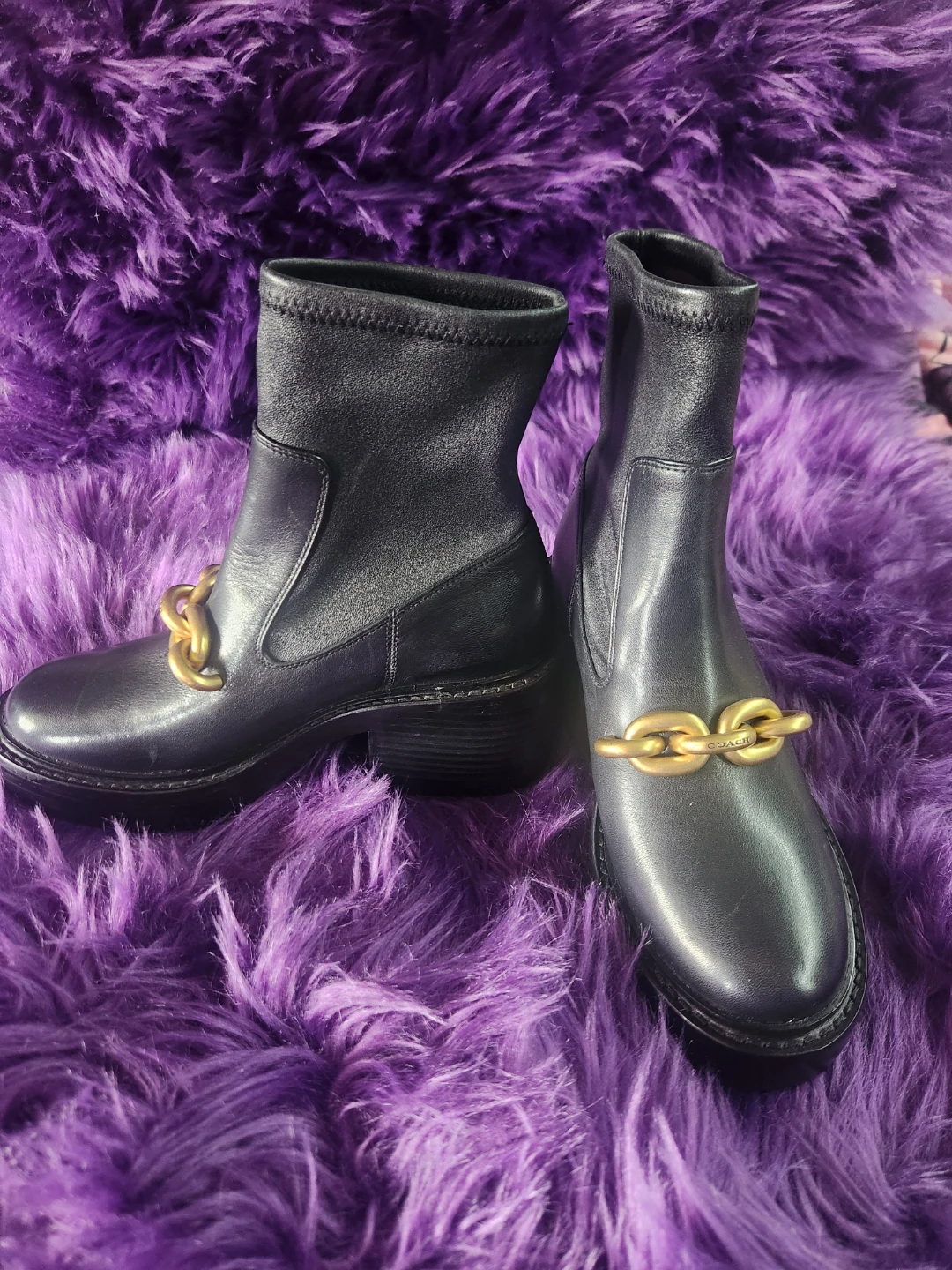 Coach Kenna Black Leather Chain Detail Ankle Boots US 5.5B - photo 4