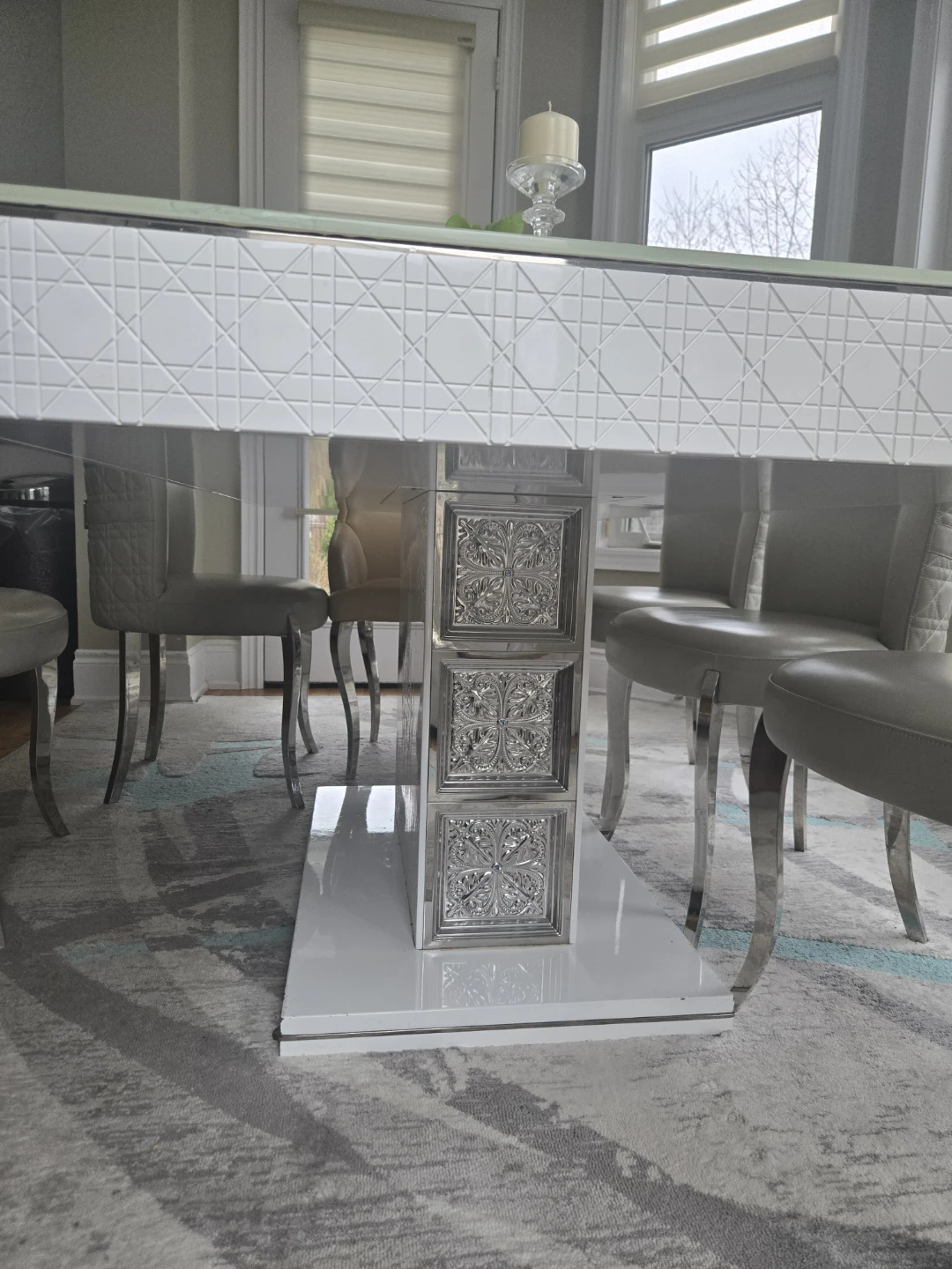 Modern White Dining Table with Glass Top - photo 3
