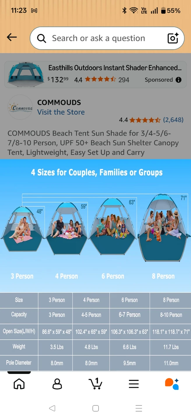 COMMOUDS Beach Tent Sun Shade - Sky Blue - photo 3