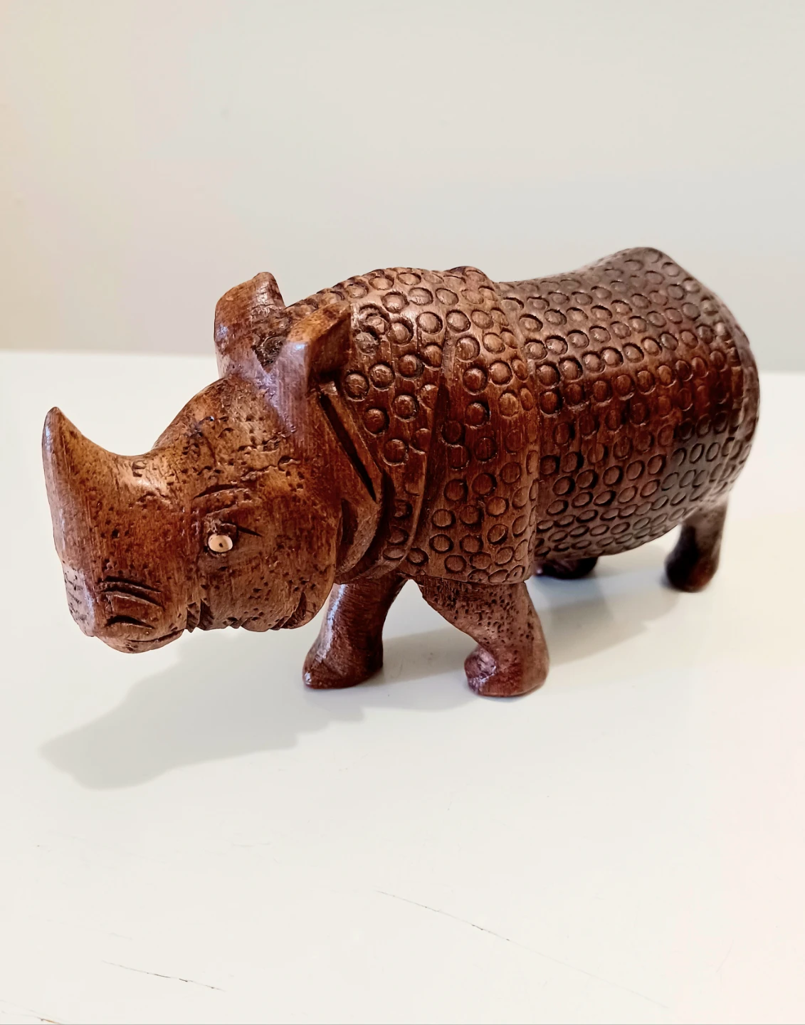 Unique Hand Carved Neem Wood Javan Rhinoceros Sculpture