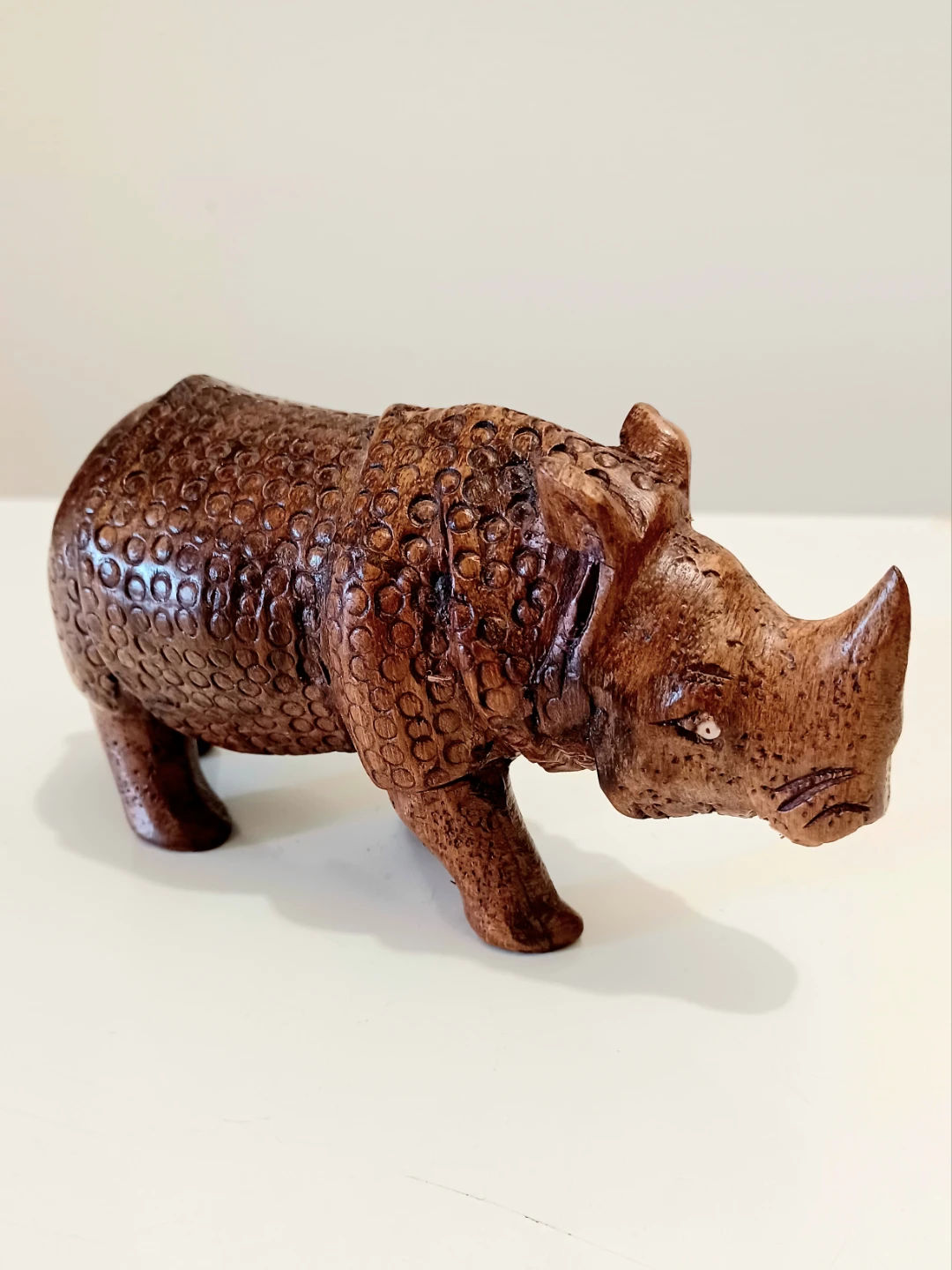 Unique Hand Carved Neem Wood Javan Rhinoceros Sculpture - photo 2