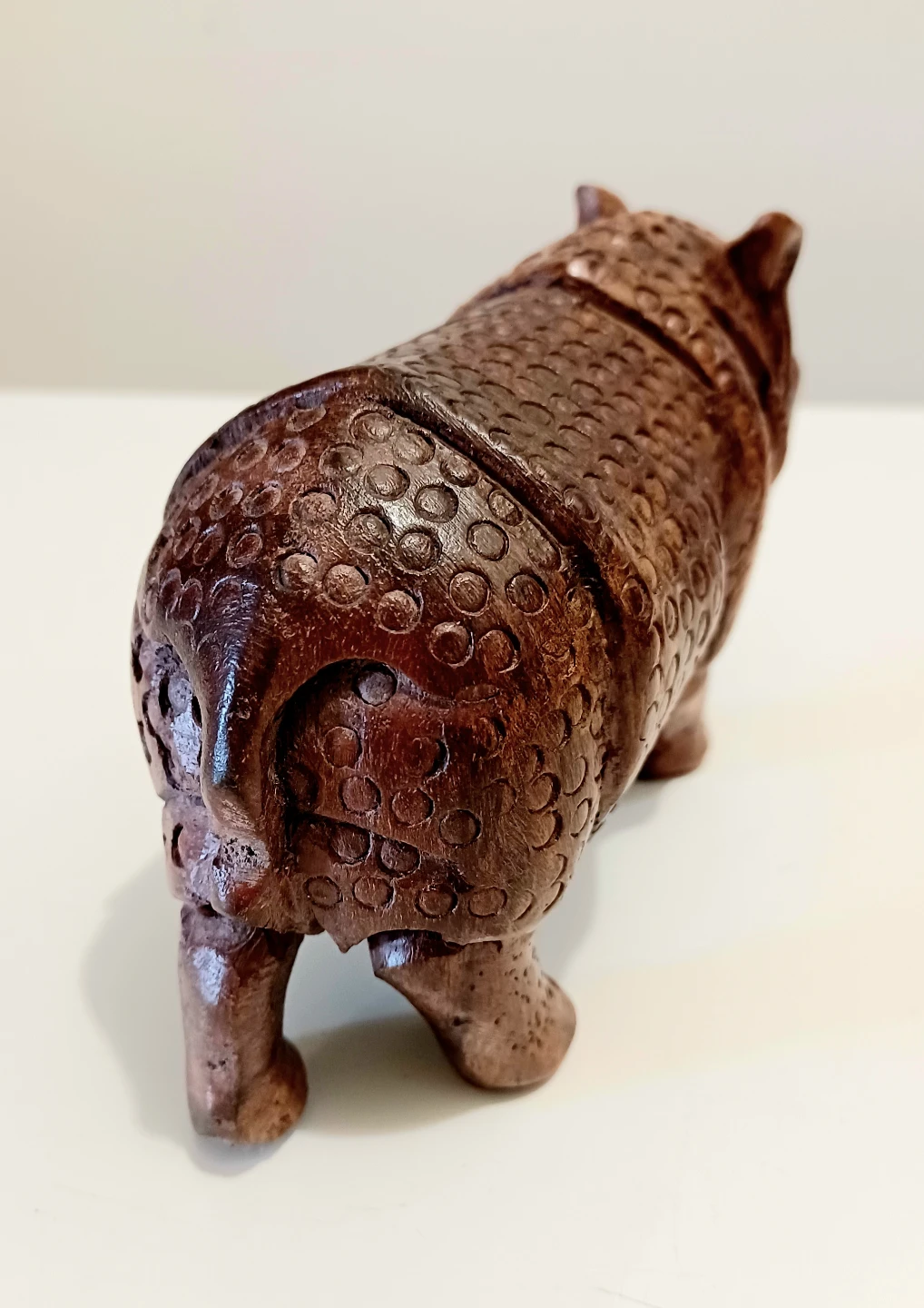 Unique Hand Carved Neem Wood Javan Rhinoceros Sculpture - photo 3
