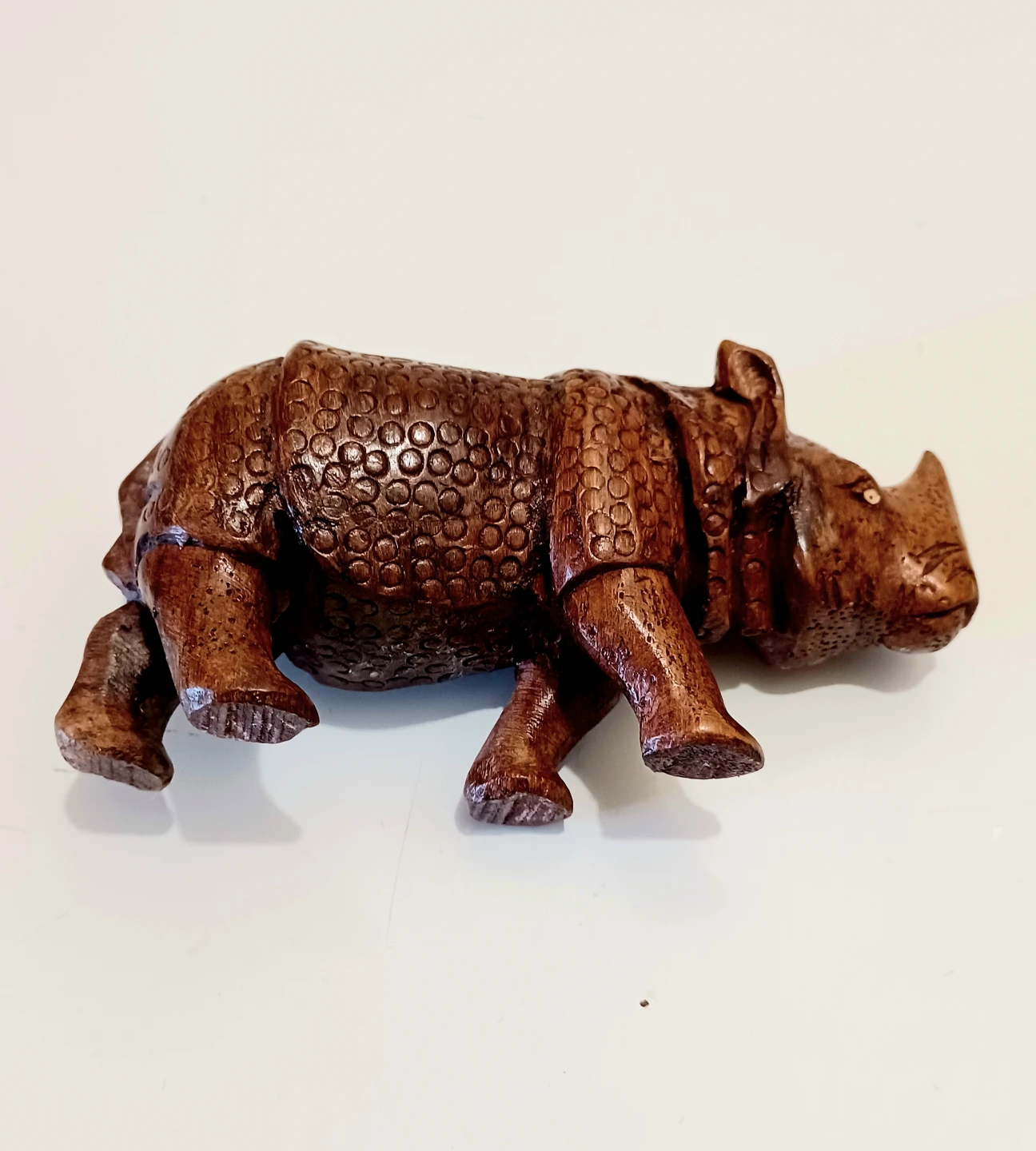 Unique Hand Carved Neem Wood Javan Rhinoceros Sculpture - photo 4