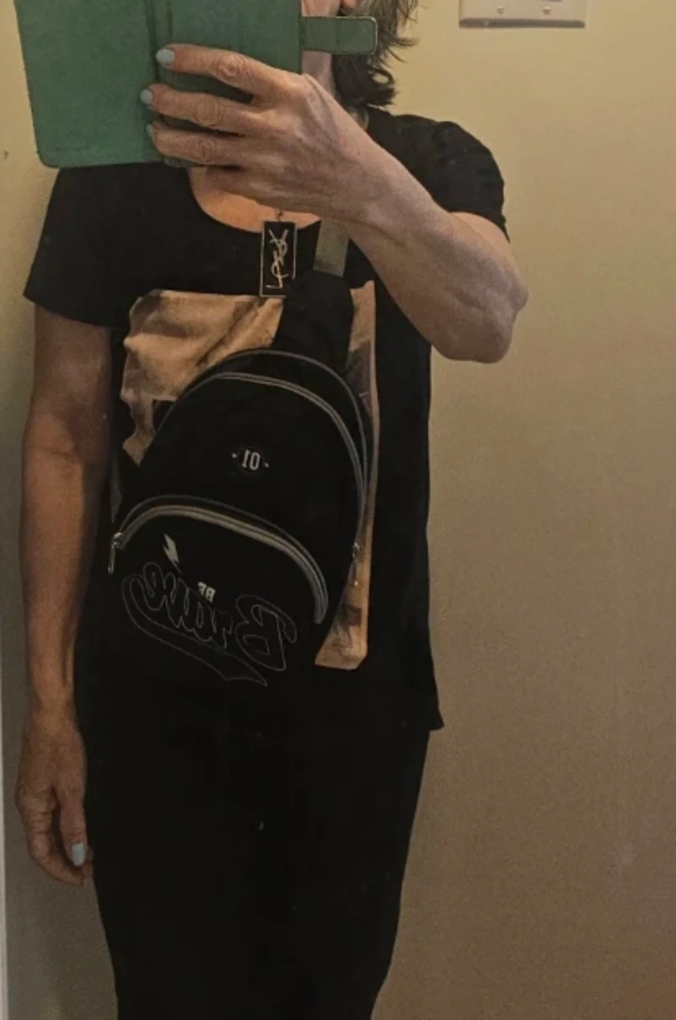 Black Sling Bag with "BE BRAVE" Graphic - photo 4