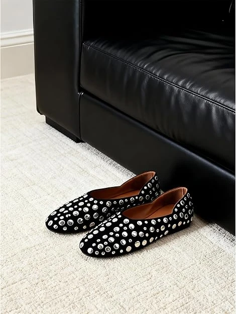 Black Studded Ballet Flats Size 7 New - photo 4