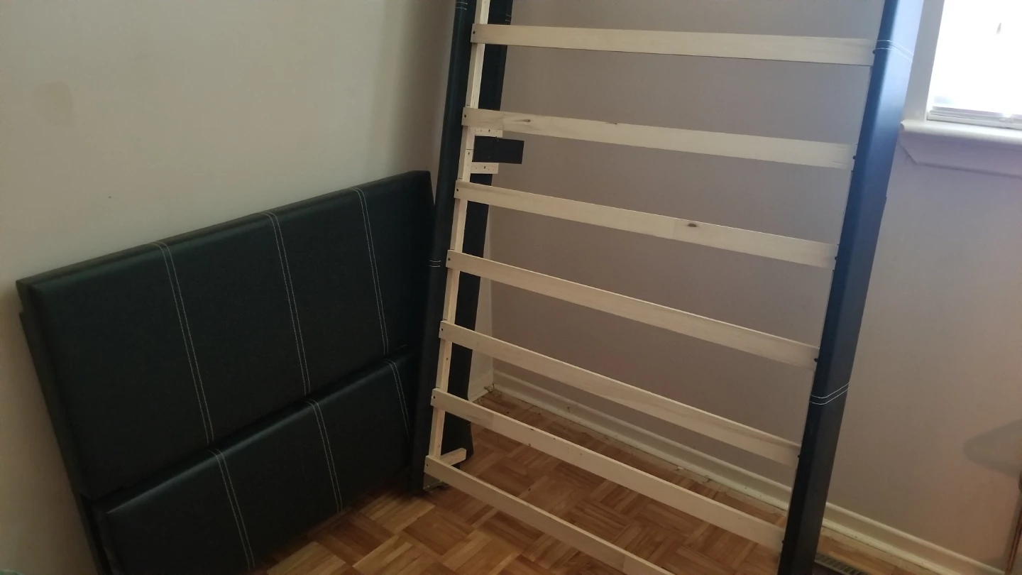 Black Faux Leather Headboard, Footboard, and Bed Frame base.