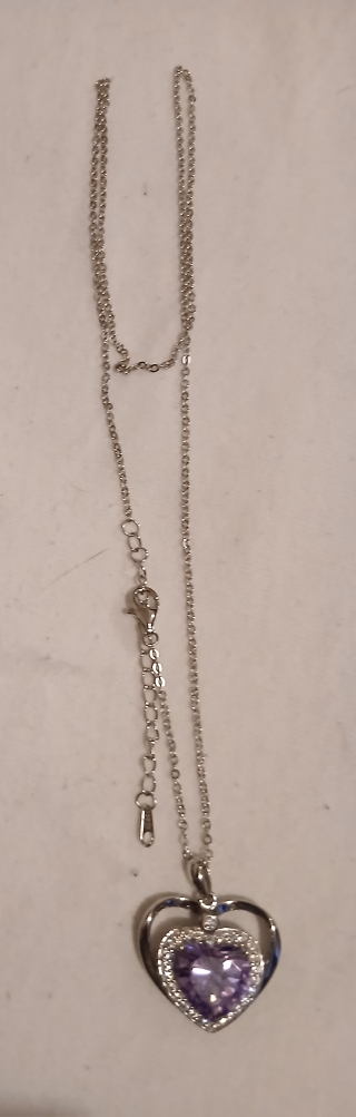 Doubl Heart Pendant Necklace with Purple Stone