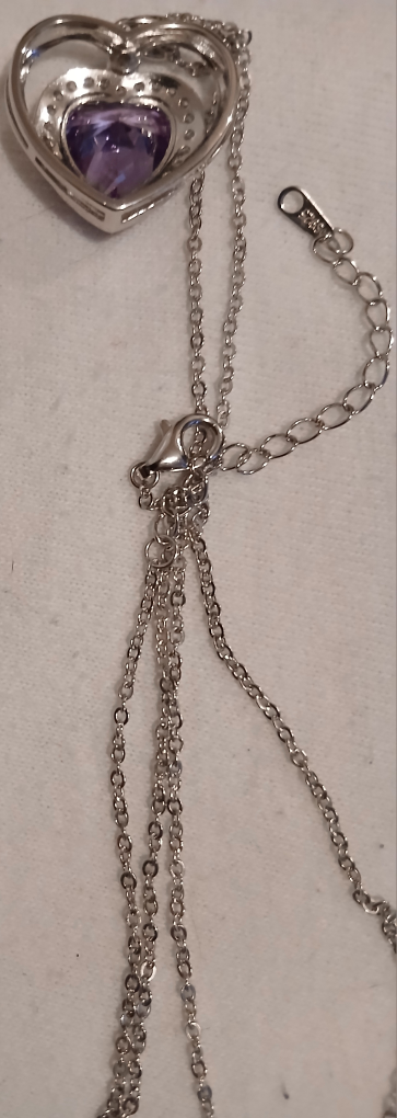Doubl Heart Pendant Necklace with Purple Stone - photo 2