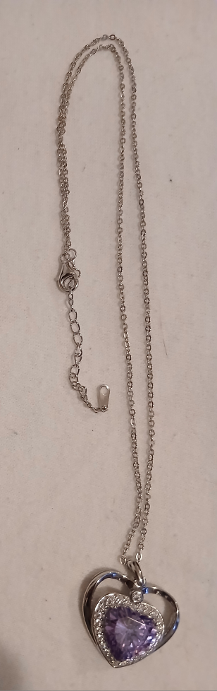 Doubl Heart Pendant Necklace with Purple Stone - photo 3