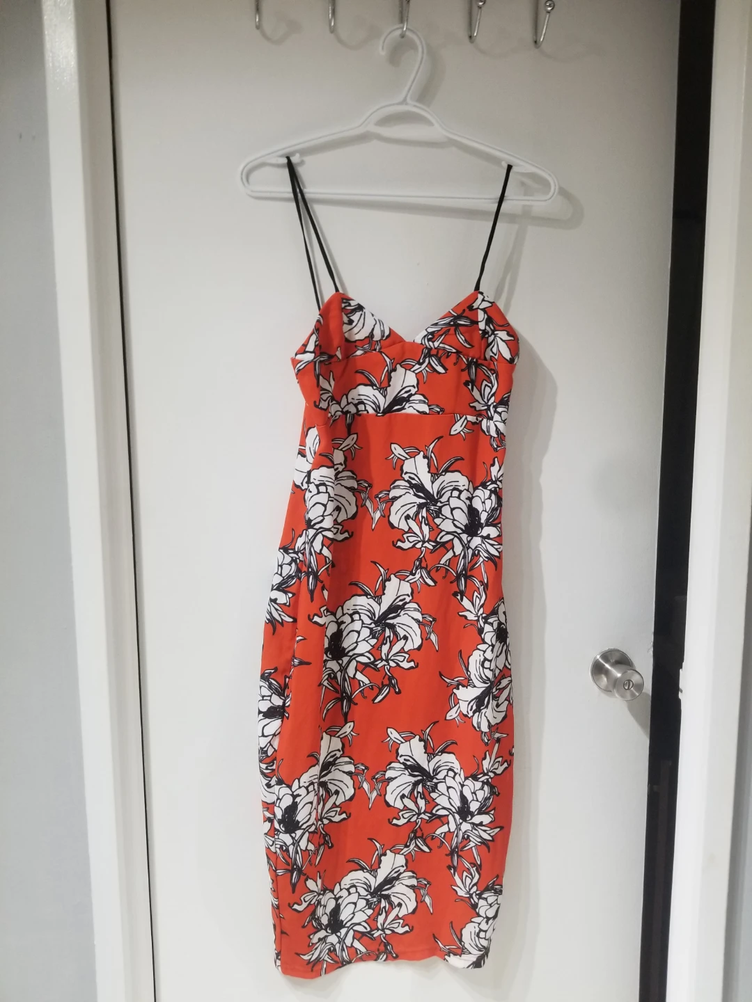 Women's Orange Floral Print Spaghetti Strap Dress