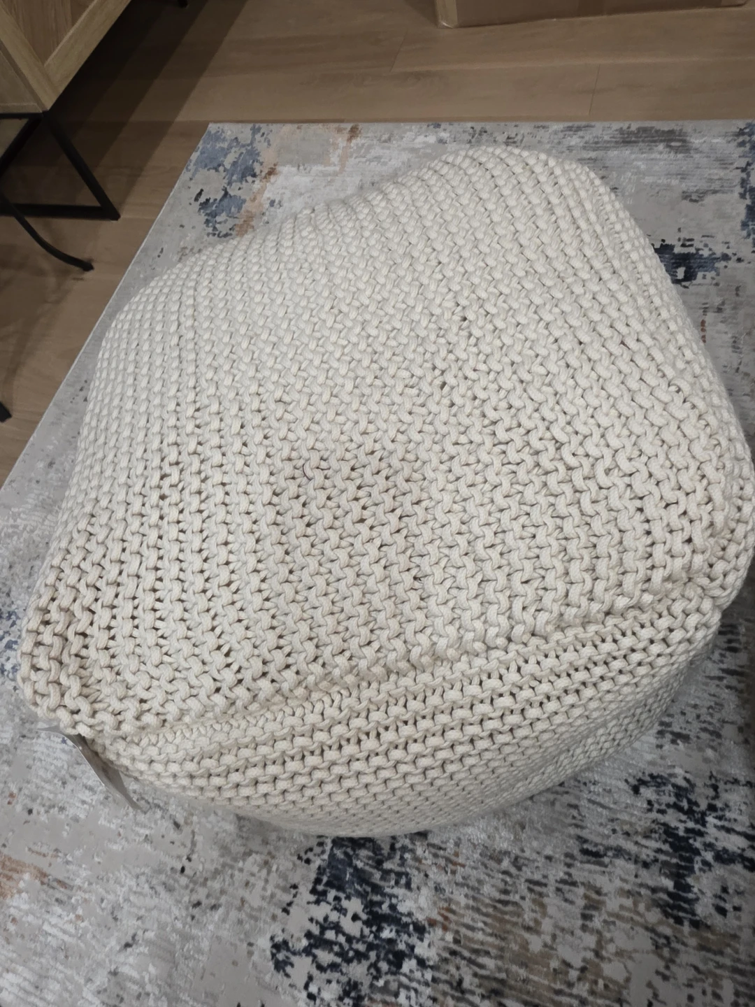Cream Knit Pouf Ottoman