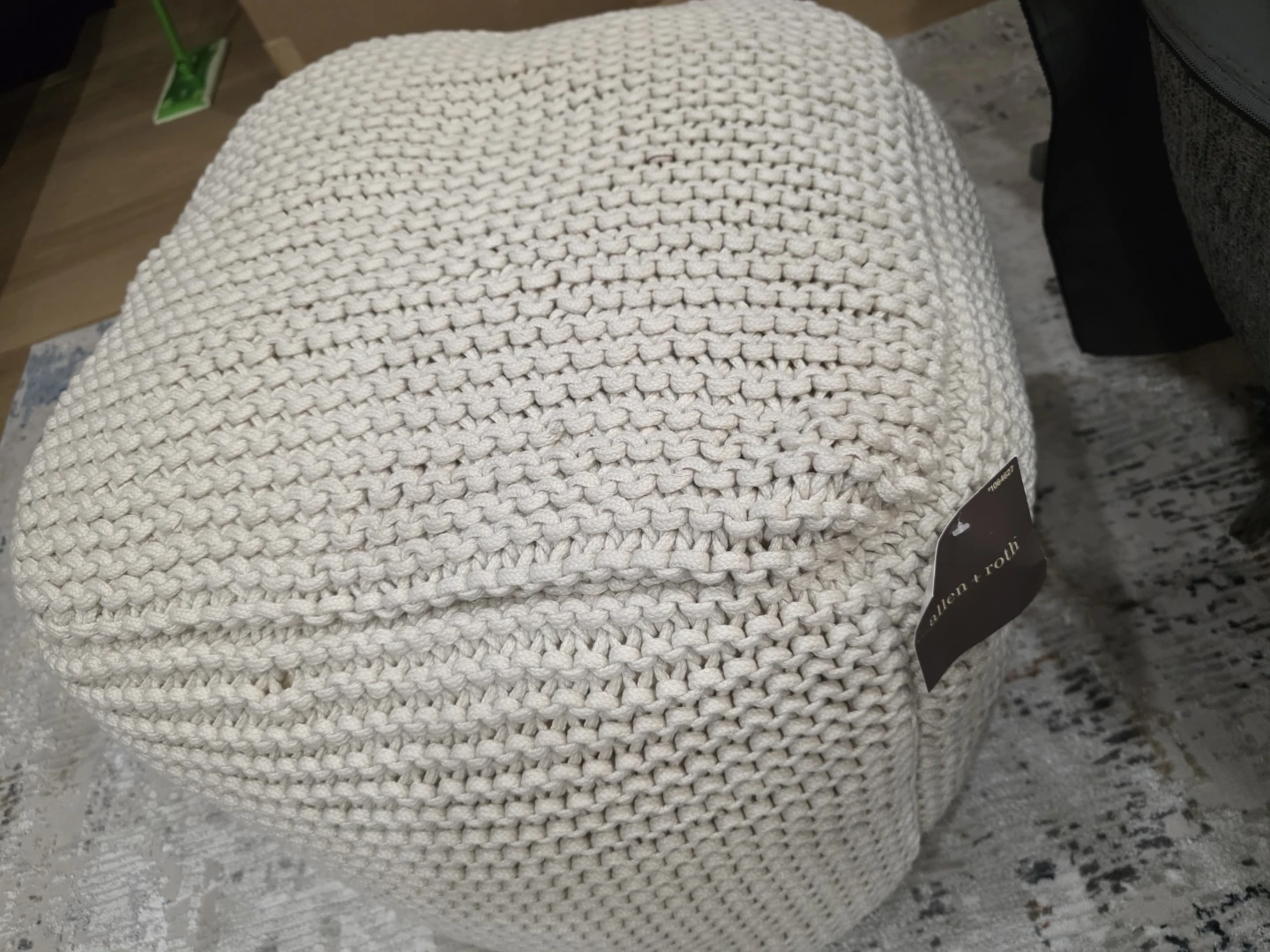 Cream Knit Pouf Ottoman - photo 3