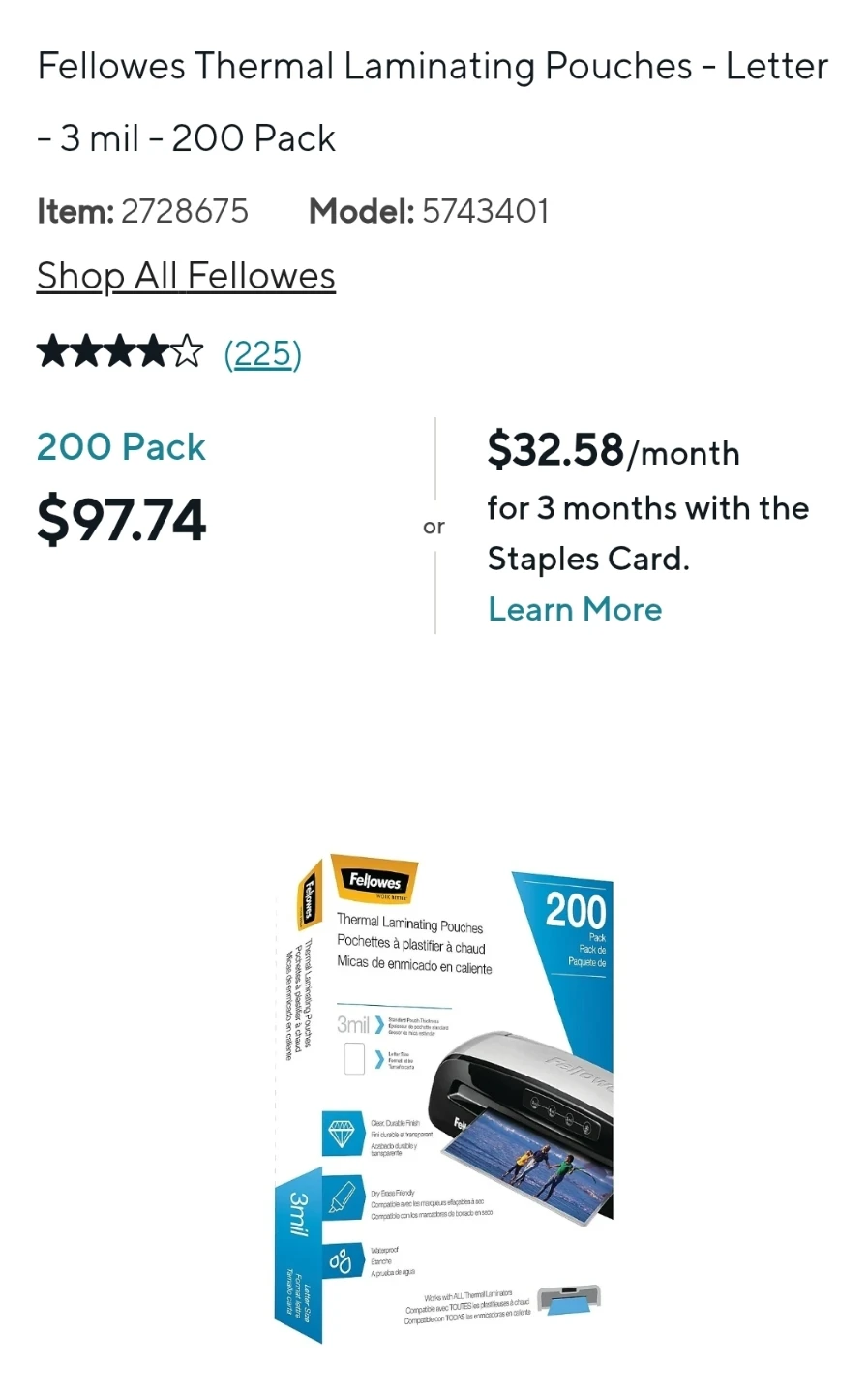 Fellowes Spectra 95 laminator - 200 Pack - photo 4
